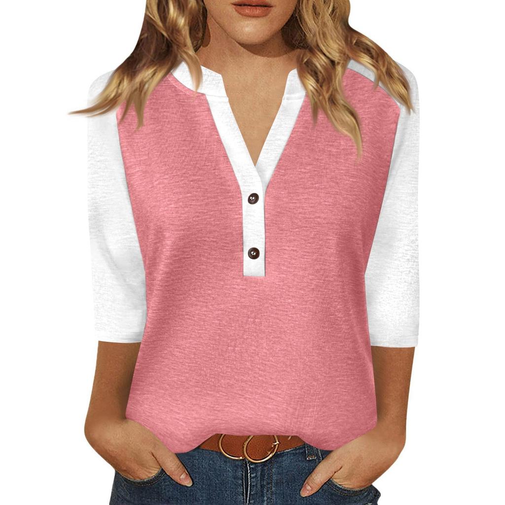 Women's T Shirt Print Button 3/4 Sleeve Daily Weekend Fashion Basic V- Neck Regular Top