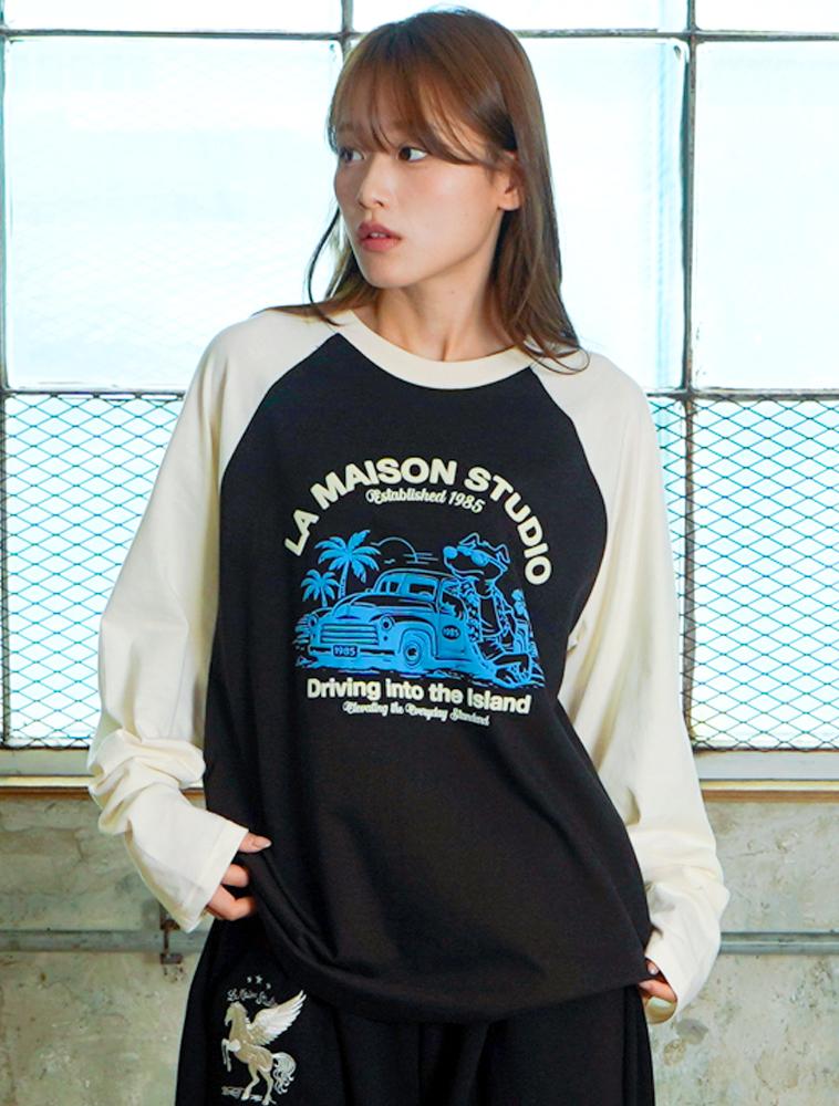 LA MAISON STUDIO Drive Puppy Raglan Long Sleeve Black(Fcg1Ts691M)
