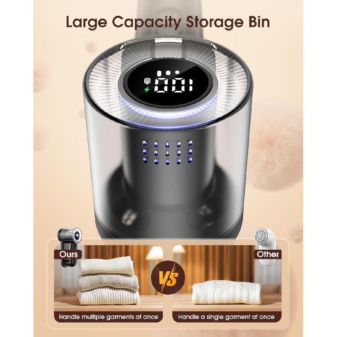 Fabric Shaver Electric Lint Remover Rechargeable Lint Shaver Digital Display Fabric Sweater Shaver 3 Speeds 6 Leaf Blades for Clothing To Remove
