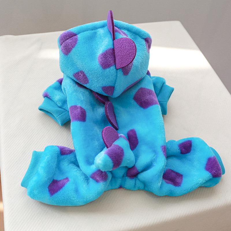 Dinosaur-Inspired Velvet Pet Suit for Small to Medium Dogs and Cats - Cozy Four-Legged Flower Design for Autumn and Winter