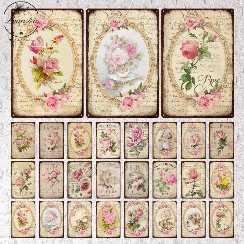 Vintage Flowers Rose Picture Metal Plaque Tin Signs Plate Wall Decor Art Iron Posters Man Cave Bar Club Garden Decoration Poster