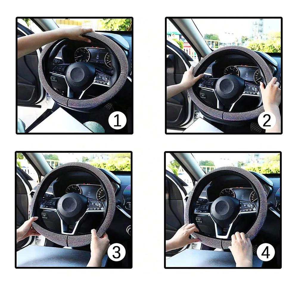 Bling Diamond Car Steering Wheel Cover Women, Rhinestone Steering Wheel Cover Girly, Bedazzled Girl Steering Wheel Cover Protect