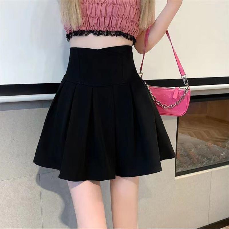 High-waisted Pleated Mini Skirt for Women Slim A-line Skirts Elegant Vintage Female Korean Style Clothing Summer