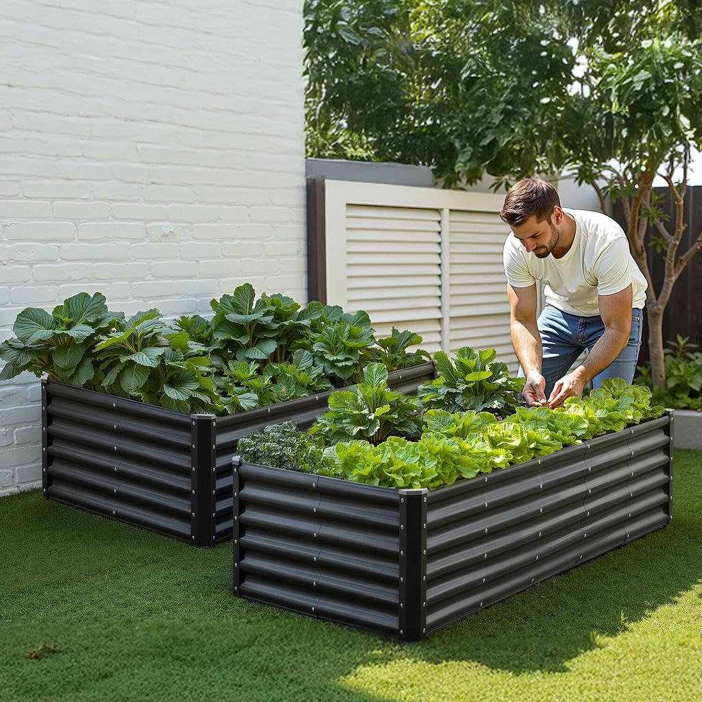 Metal Raised Garden Bed, 1.8 X 0.9 X 0.4 M Outdoor Galvanized Planter Garden Box, Open Bottom Design, Large Planter Raised Bed for Growing Vegetables,