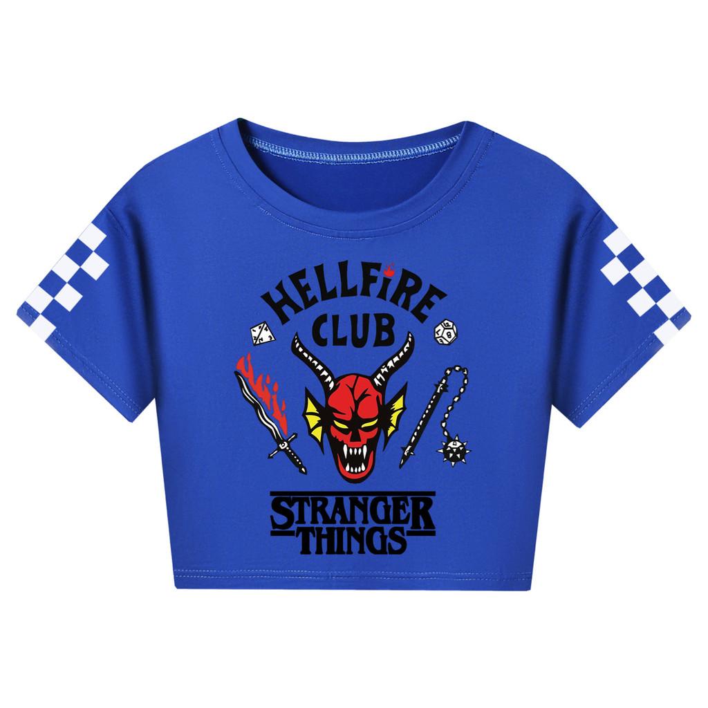 5253 Kids Girls Stranger Print Short Sleeves Short Styles Cotton T-Shirt