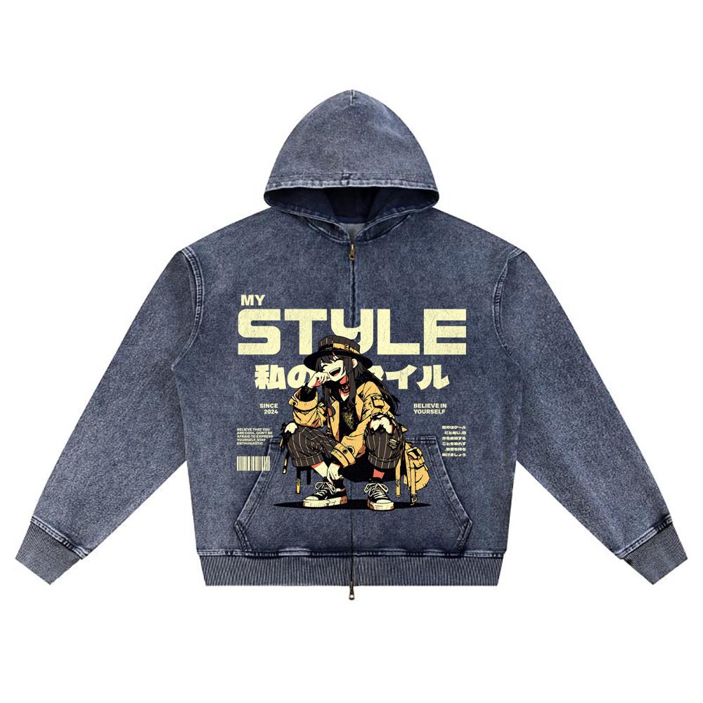 

Худи на молнии из вязаного денима с DTG-принтом My Style Brother XL темно-синий