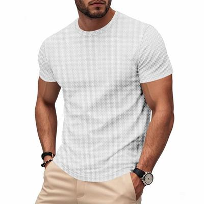 Men's Short-sleeved T-shirt Round Neck Breathable Textured Fabric Casual Solid Color Tops Basic Style Leisure Male Clothing