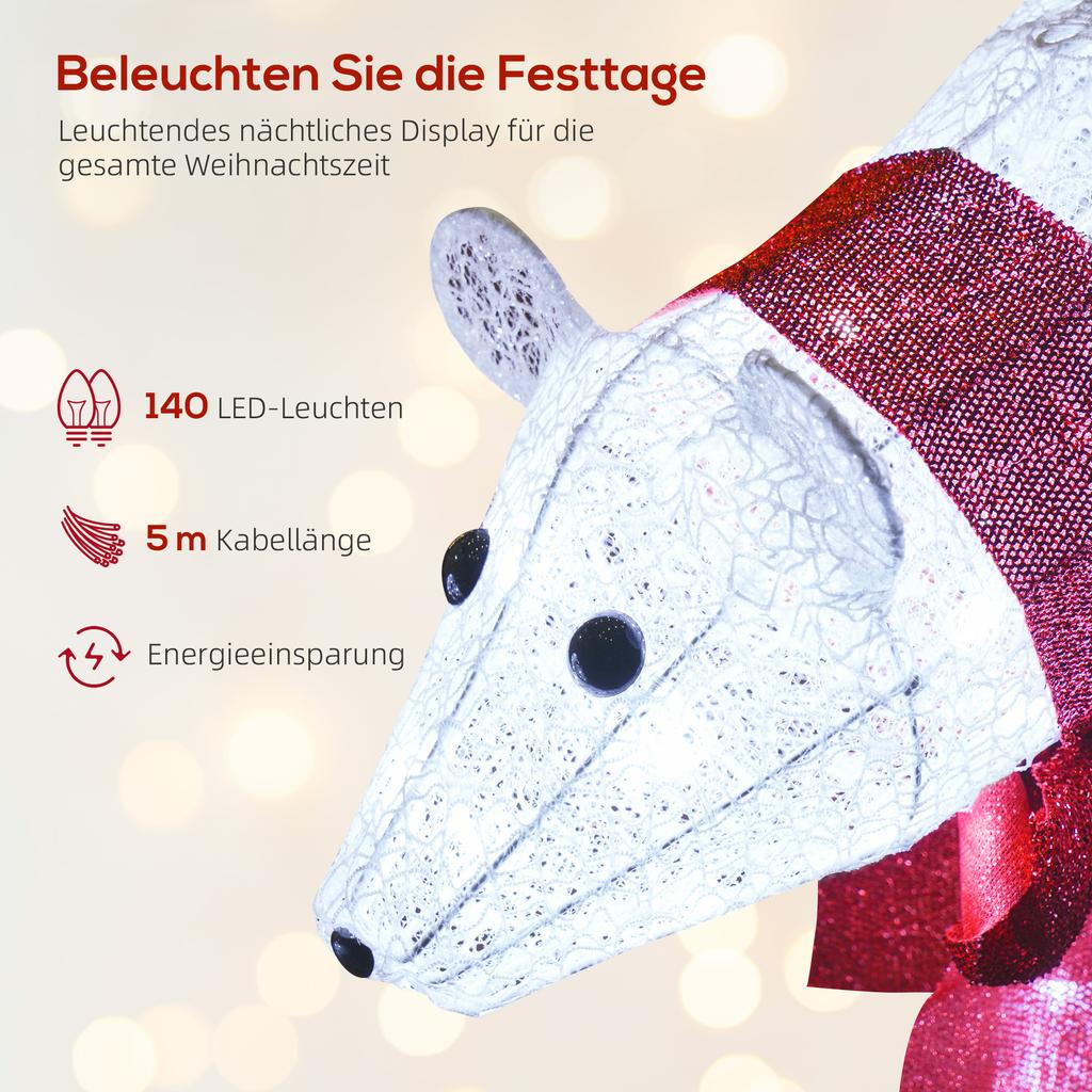 2-teilige Eisbär-Weihnachtsdekoration, 140 weiße LEDs, wasserdicht, Timer, für Innen- und Außengebrauch