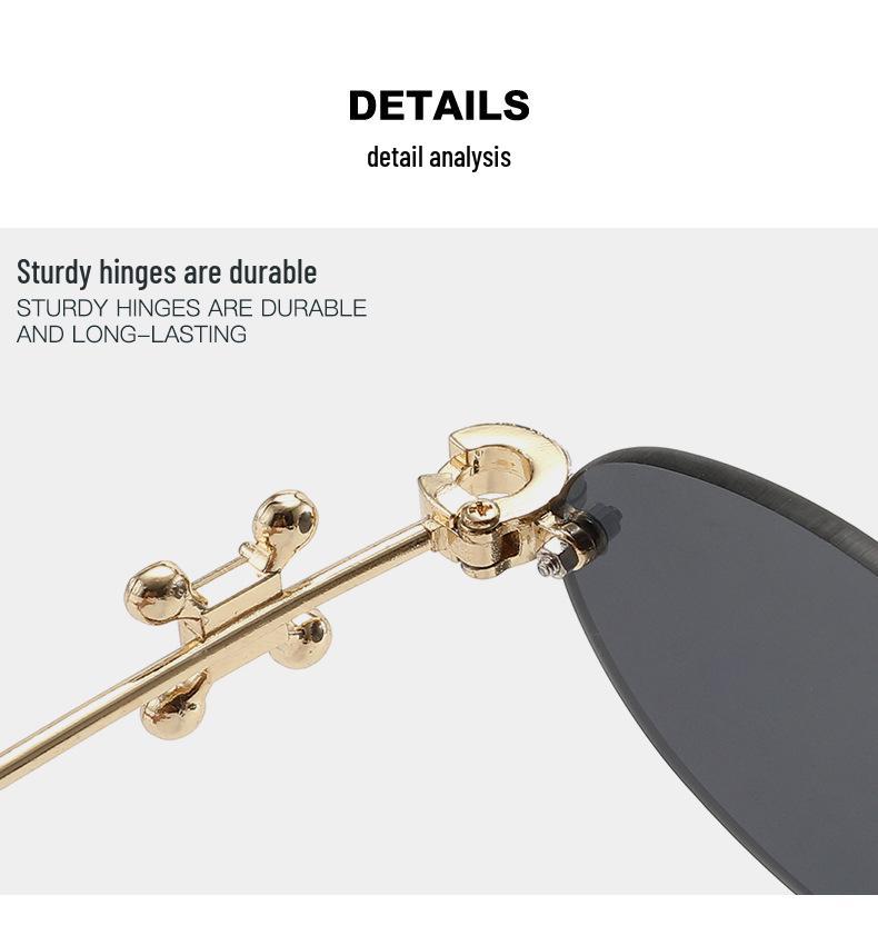 Jennie Style Frameless Oval Sunglasses with Rhinestones & Anti-Blue Light Lenses