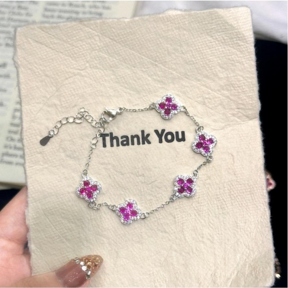 Four-leaf Clover Bracelet with Purple Zirconium Petals Versatile and Exquisite Bracelet for Women