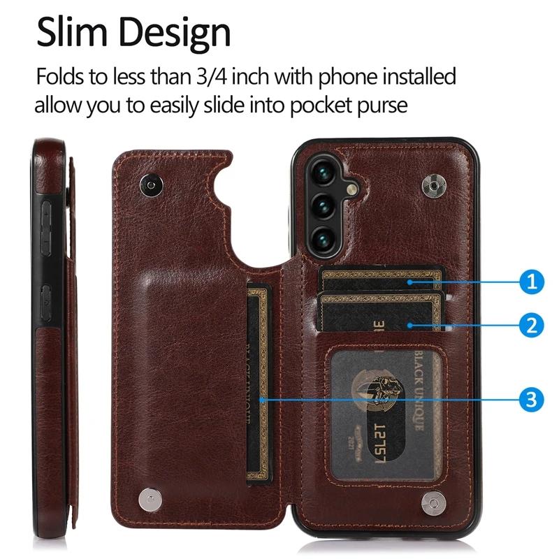 For lommebok Dobbelknapp Flip Lærveske For Samsung Galaxy S24 Ultra S23 FE S22 Plus S21 S20 A13 A14 A15 A51 A52 A53 A54 A71 A73