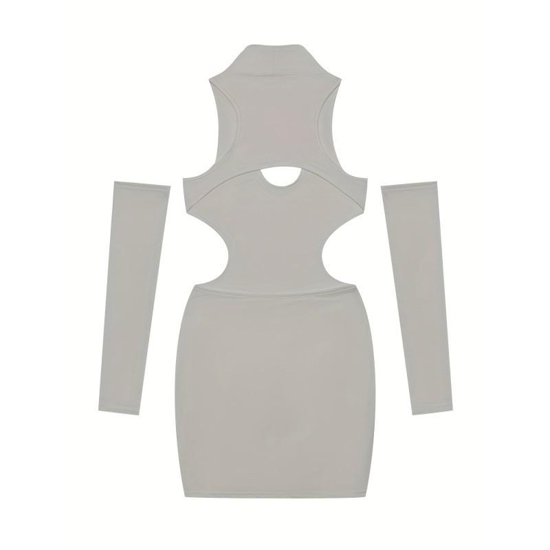 2026 Solid Color Sleeveless High Neck Bodycon Mini Dress With Cutout Detail Streetwear Style