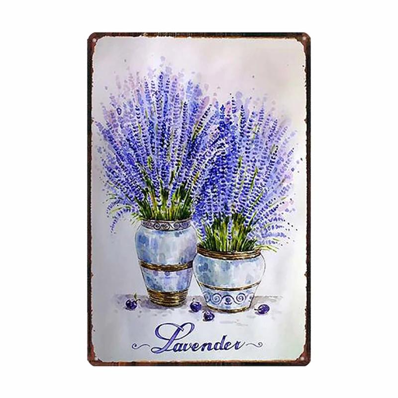 Lavender Metal Plate Flower Farmhouse Tin Signs Plaque Vintage Wall Art Poster Home Garden Decor 20x30cm