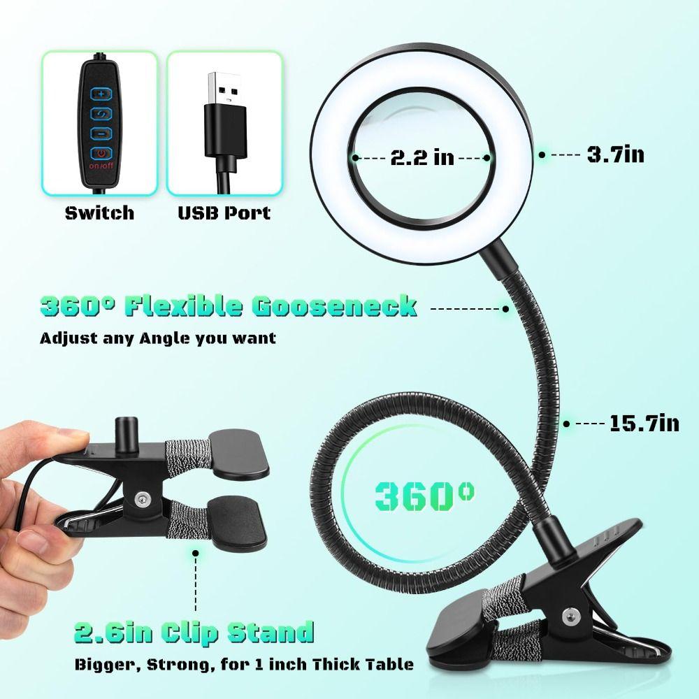 360°Flexible Gooseneck Magnifier with Light 3 Modes Dimmable Lighted Desk Lamp  Electronics Repair