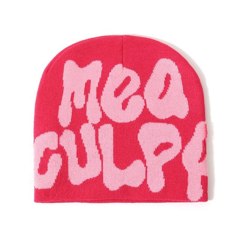 Unisex 100% Acrylic Autumn Winter Custom Jacquard Logo Knitted Beanie Hat Hip Hop Style One Size Fits All