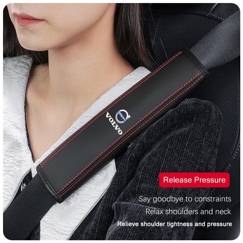 2Pcs Calfskin Car Seat Belt Shoulder Pad Covers For Volvo Xc60 Xc90 V40 V60 S60 V50 V90 S80 C40 XC40 V70 XC70 C30 EX90 Rdesign