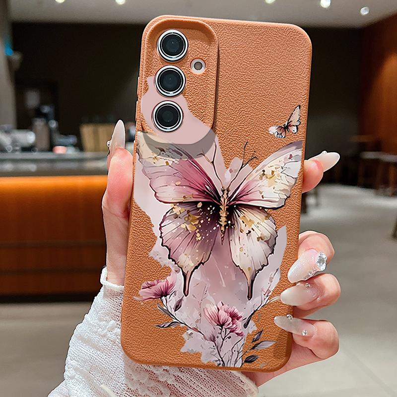 Pink Butterfly Watercolor Pattern Case For Samsung Galaxy A57 A56 A55 A54 5G A37 A36 A35 A34 A26 A25 A17 A16 A15 A14 Leather Texture Silicone Cover