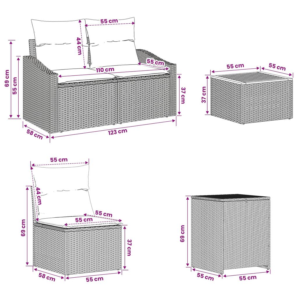 Sofa Set 6 Pcs Beige and Cream White Poly Rattan and Steel