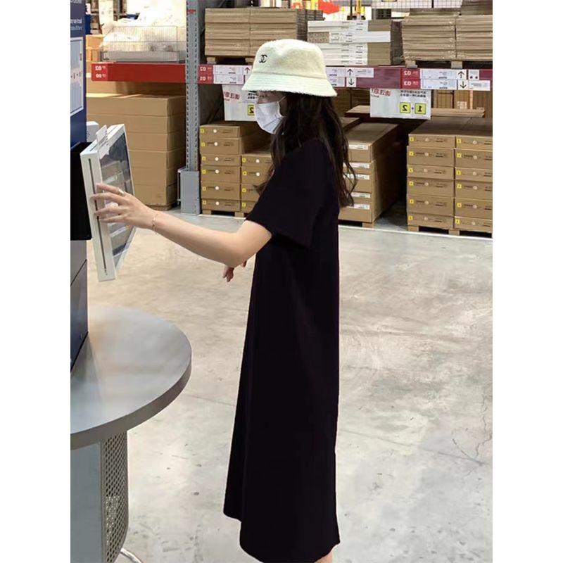 

Pure Cotton T-shirt Skirt Spring and Summer New Loose Slim Looking Short Sleeve Black XL