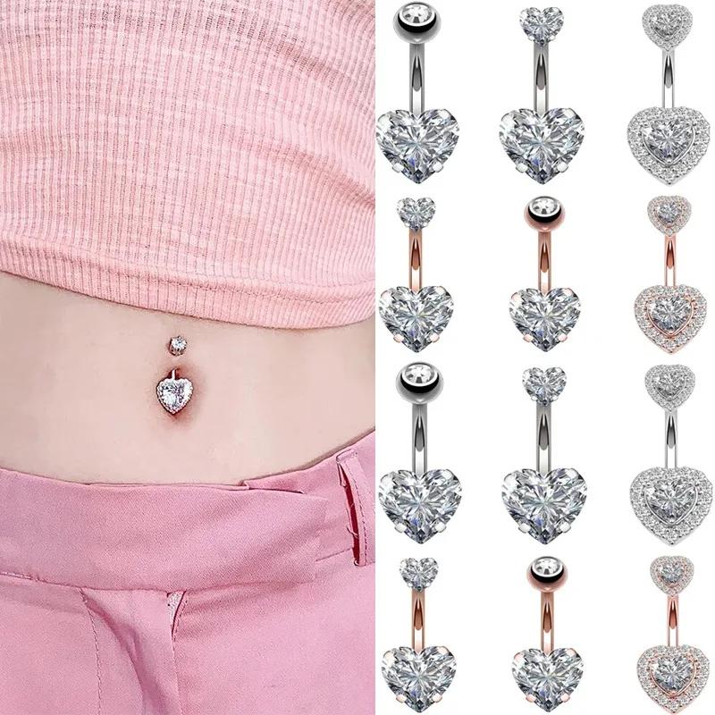 Shiny Zircon Crystal Belly Button Rings for Women Fashion Heart Navel Ring Metal Steel Barbell Butterfly Body Piercing Jewelry