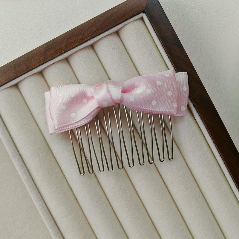 Polka Dot Satin Bow Hair Combs Non Slip Metal Teeth Adorable Hair Styling Accessories for Girls Daily Wear Prom Birthday Gifts