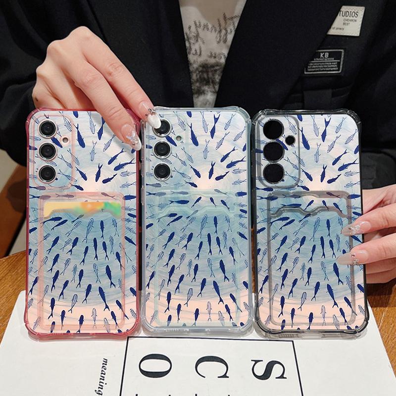 Whales Pattern Case For Samsung Galaxy S25 Edge S22 S23 S24 Ultra S21 S24 FE A56 A36 A26 A35 A55 A54 A16 A15 Card Bag Clear Phone Cover