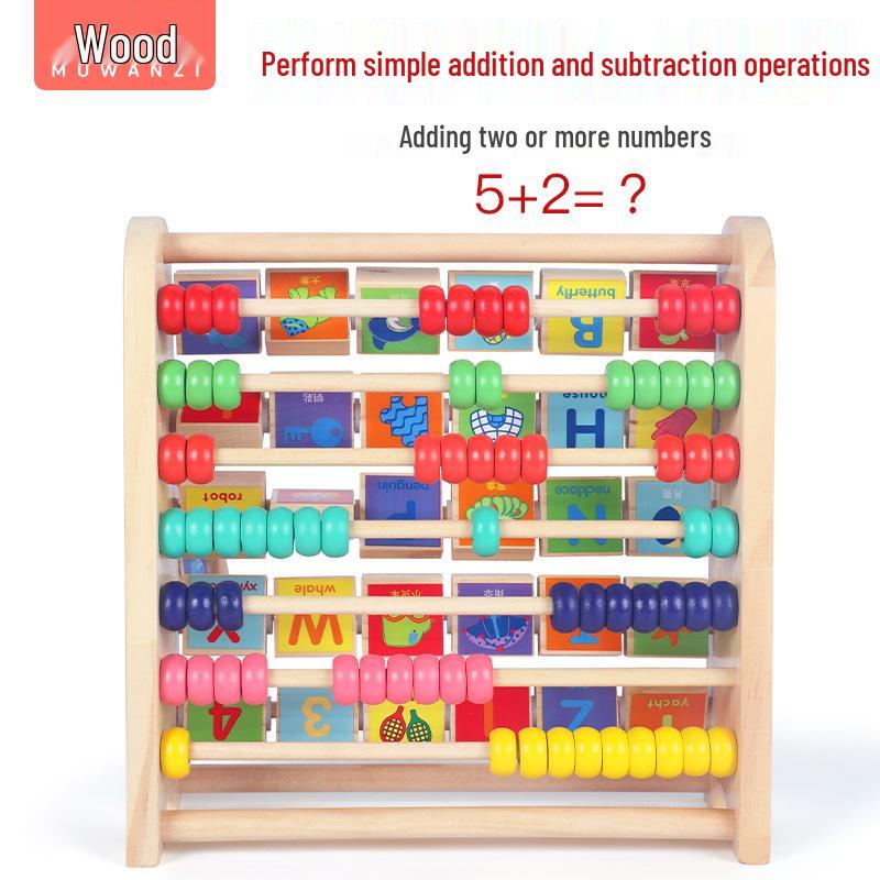 Wooden Toddler Learning Flip Board & Abacus Puzzle Toy
