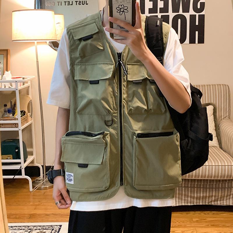 Korean Trend Men's Multi-Pocket Workwear Vest - Summer Loose-Fit Sleeveless Waistcoat