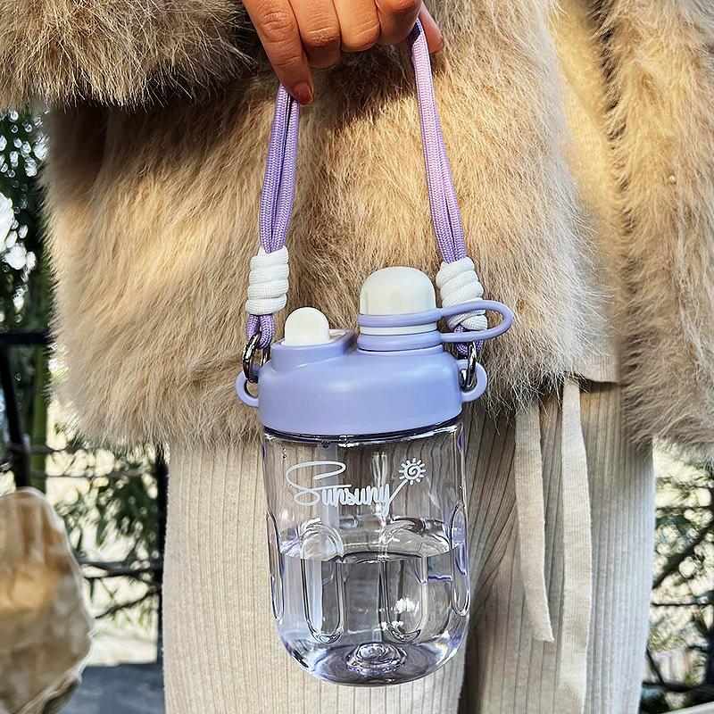 Summer Portable Straw Water Cup Large Capacity Water Bottle Student Carrier Kettle Girls Cute Straw Cup with shoulder strap
