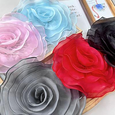 New Handmade Rose Flower Patch Clothing Dress Neck Decoration Brooch Accessories 3D Flower Corsage Organza DIY Sewing Applique