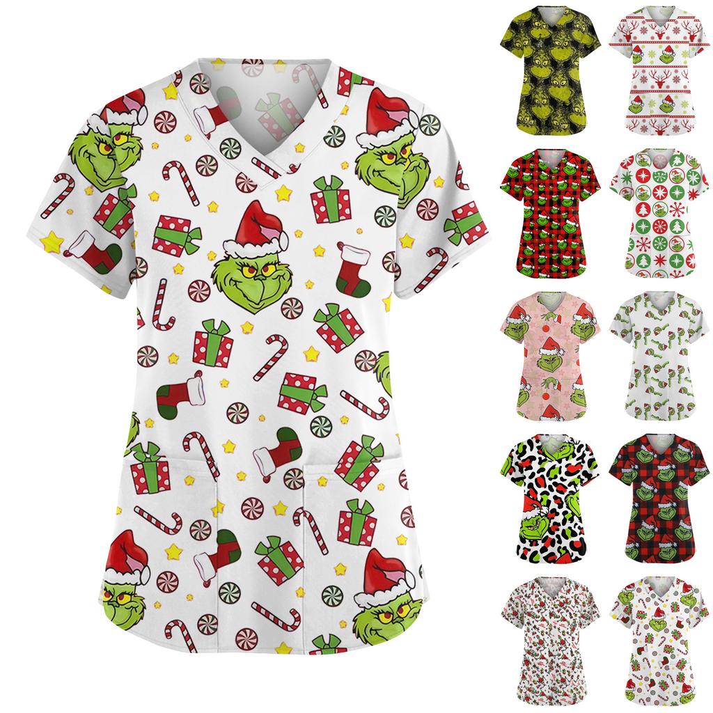 Women's Fashion V-Neck Short Sleeve Overalls With Pockets  Print Tops  Clothes