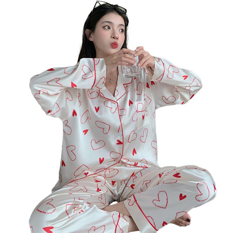 Sweet Wind Pajamas Women'S Spring Summer Long-Sleeved Cardigan Suit Loose And Comfortable Can Be Worn Outside Loungewear Winter Real Shot
