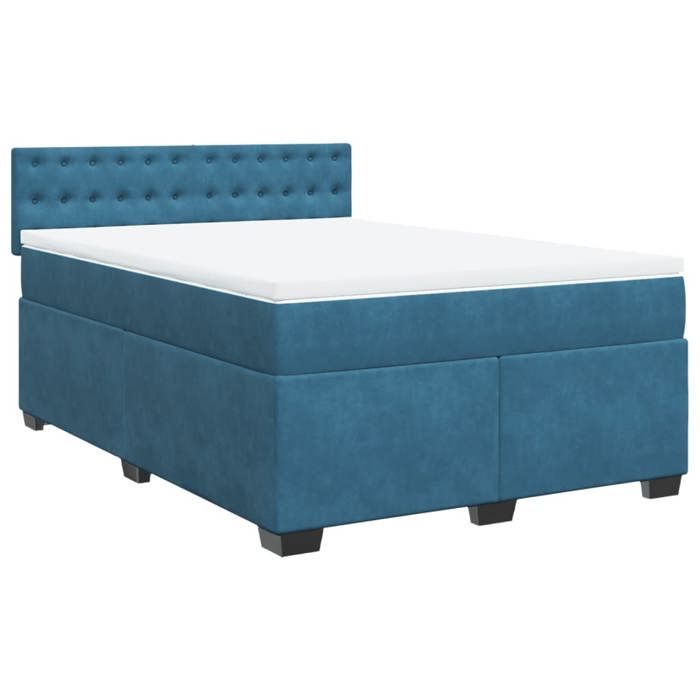 VidaXL Slat Bed Base and Mattress Blue 160x200 Cm Velvet, Bed, Platform Bed, Panel Bed, Bedroom Furniture 3288670