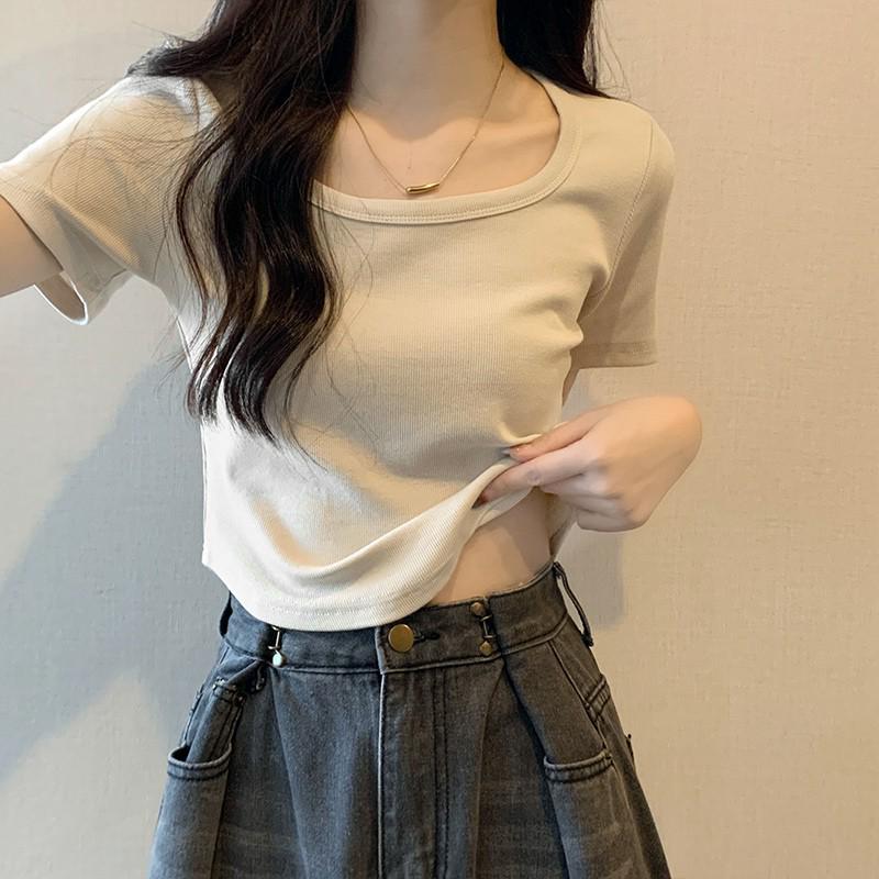 

Apricot Short-Sleeve French Collar Slim Fit T-Shirt for Women L