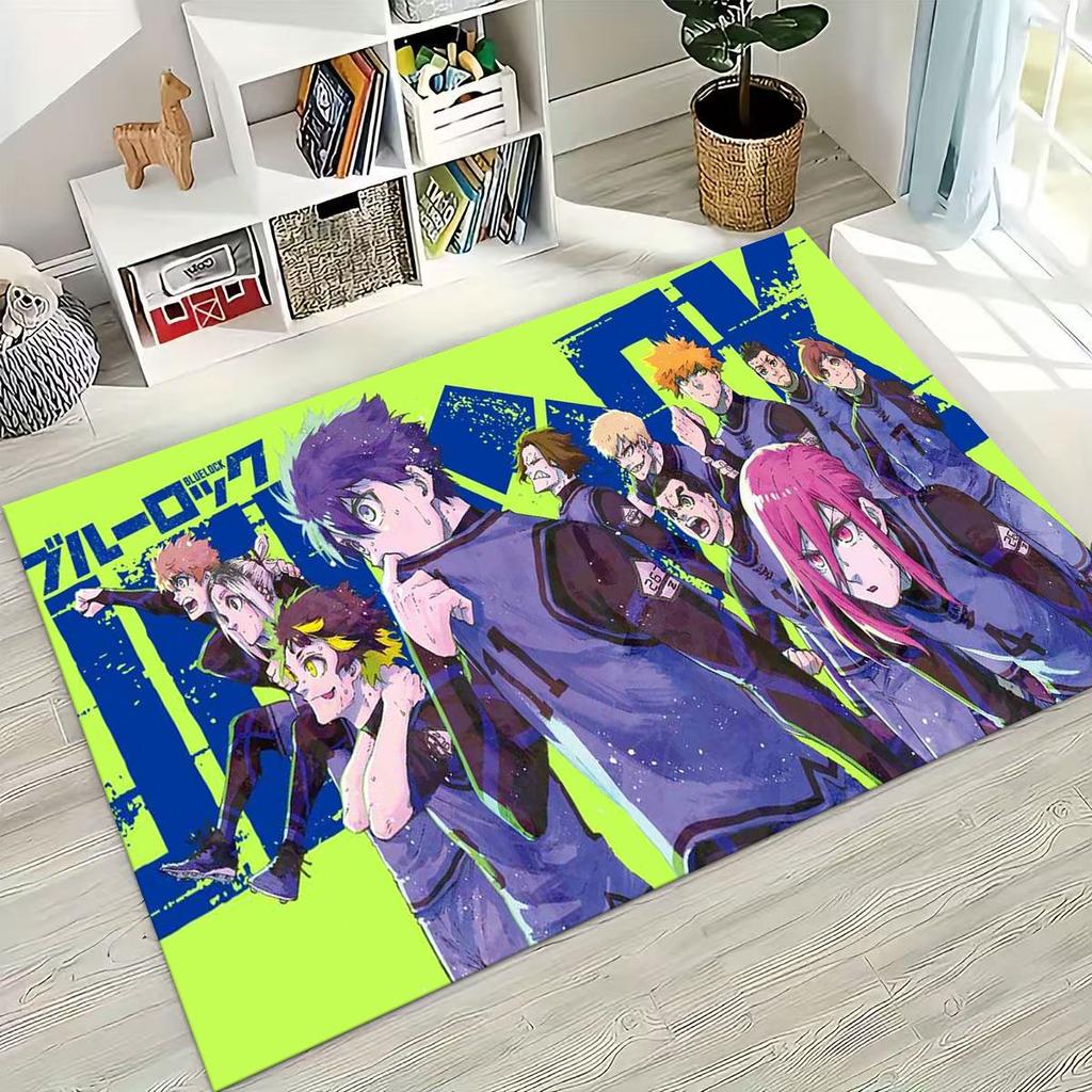 Cartoon BLUE LOCK Fußball Anime Isagi Teppich für Schlafzimmer Wohnzimmer Sofa Zuhause Fußmatte Dekor, Große Kinder Spiel Rutschfeste Bodenmatte