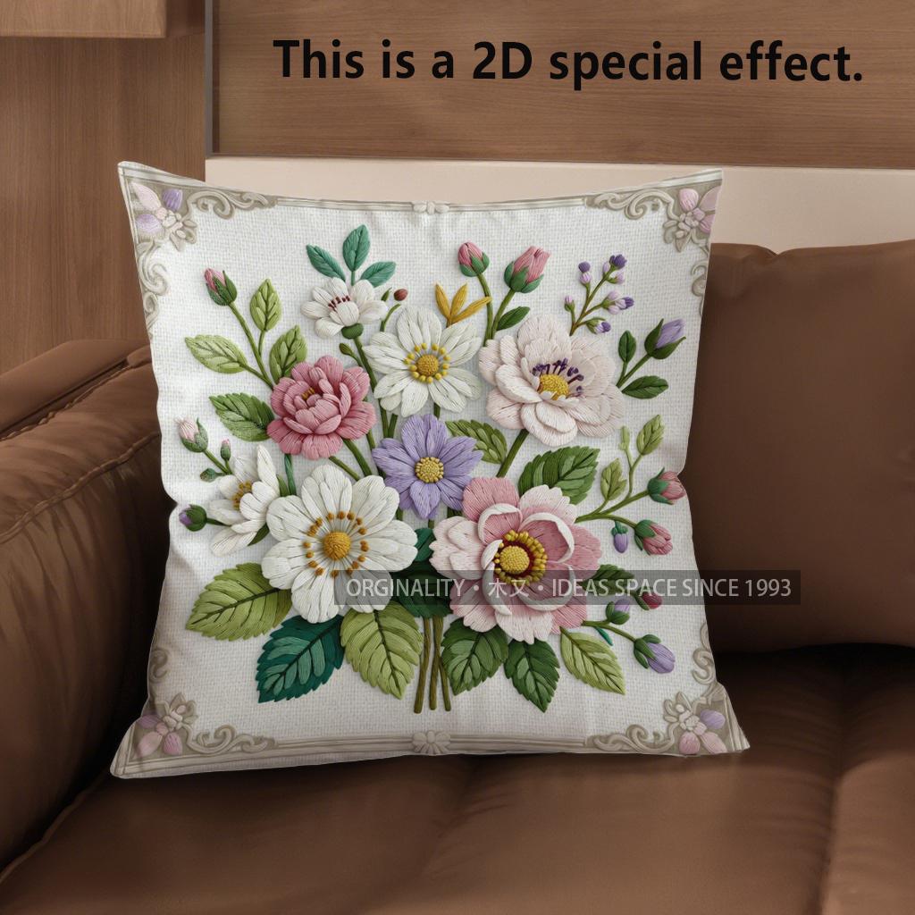 2D Vintage Floral Embossed Style Throw Pillow Covers Pattern Cushion Cover Suitable For Sofa Bedroom Car Pillow Cover