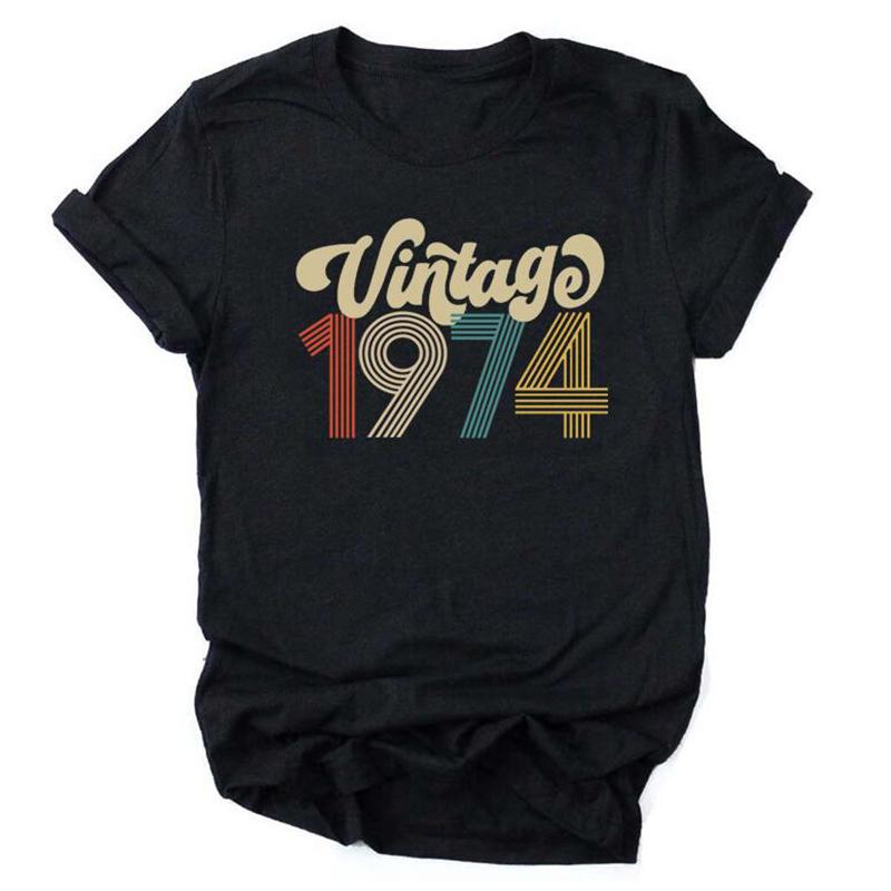 Camiseta De Aniversrio Vintage 1970 Feminina Top Grfico Preto Harajuku Festa De Aniversrio De Quarentena Streetwear Casual