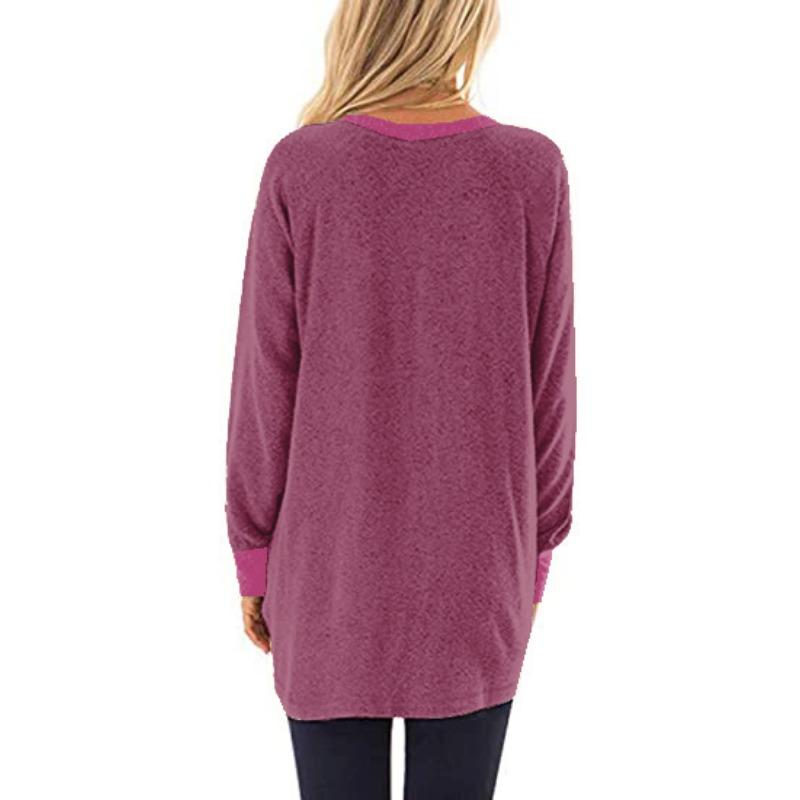 YYFS Women's Fashion Casual Spring Fall Colour Block Print Long Sleeve O-Neck Blouses & Shirts