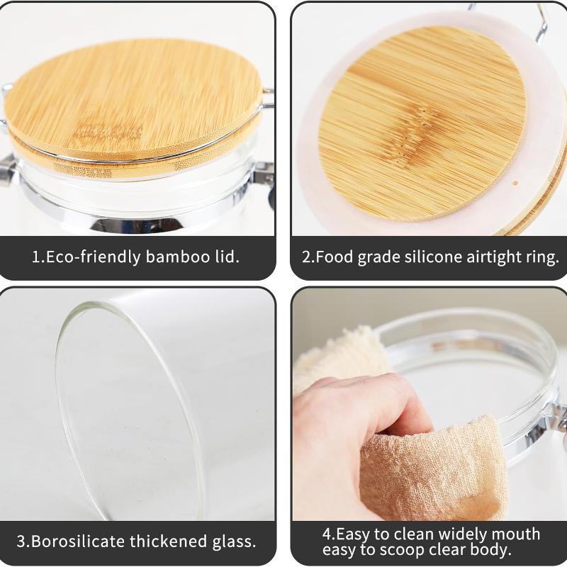 Ken's Kitchen Pasta Storage Jars - Glass Pasta Jar with Bamboo Lid, Airtight Dry Food Storage Kitchen Canister for Spaghetti, Macaroni, Noodles, 68
