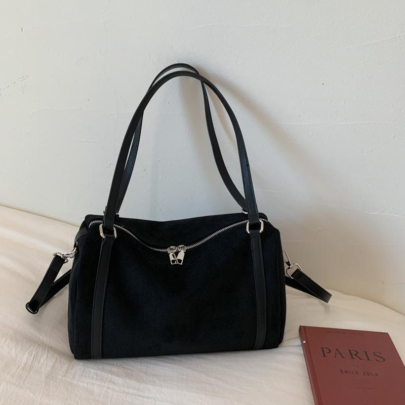 2025 New Niche Design Boston Bag High-end Texture Simple Large-capacity Suede Shoulder Messenger Bag