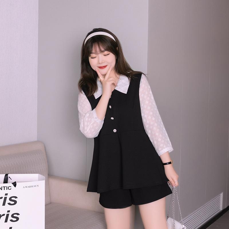 

Плюс Размер Женская мода лаконичный утягивающий шифоновый новый пэчворк-топ 6XL чёрный