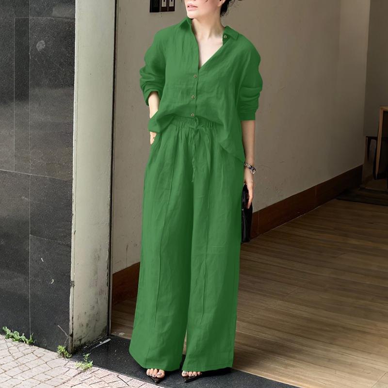 

ZANZEA Женская блузка с длинным рукавом и брюки повседневный комплект из двух частей S