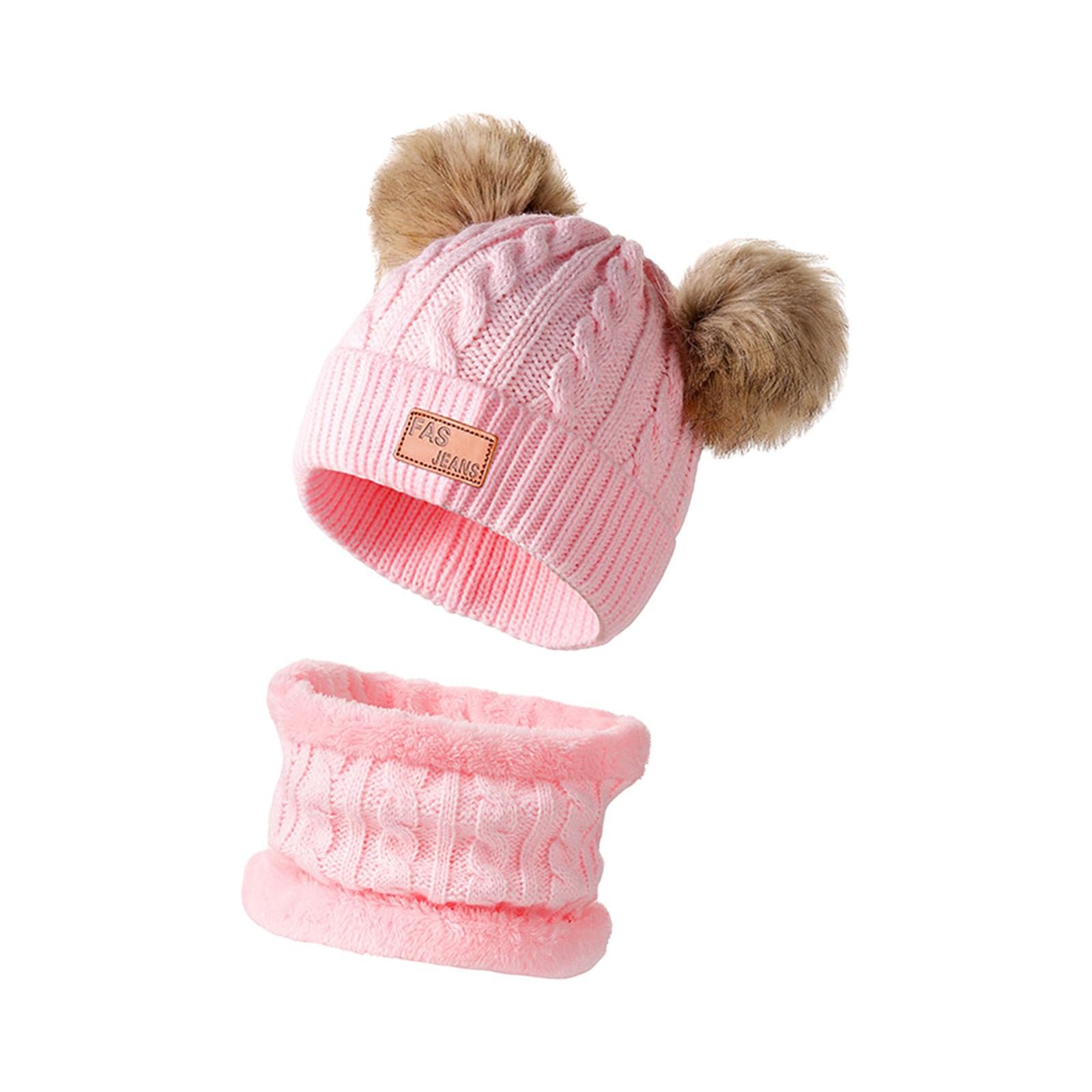 

Warm Kids Hat Neck Warmer Combo Light weight Acrylic Materials Soft Elastic For Outdoor Activity розовый