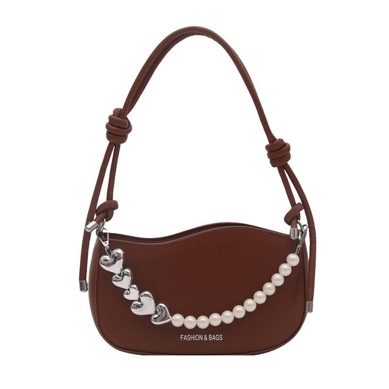 Street Style Pu Shoulder Bag With Pearl Chain For Daily Fashion