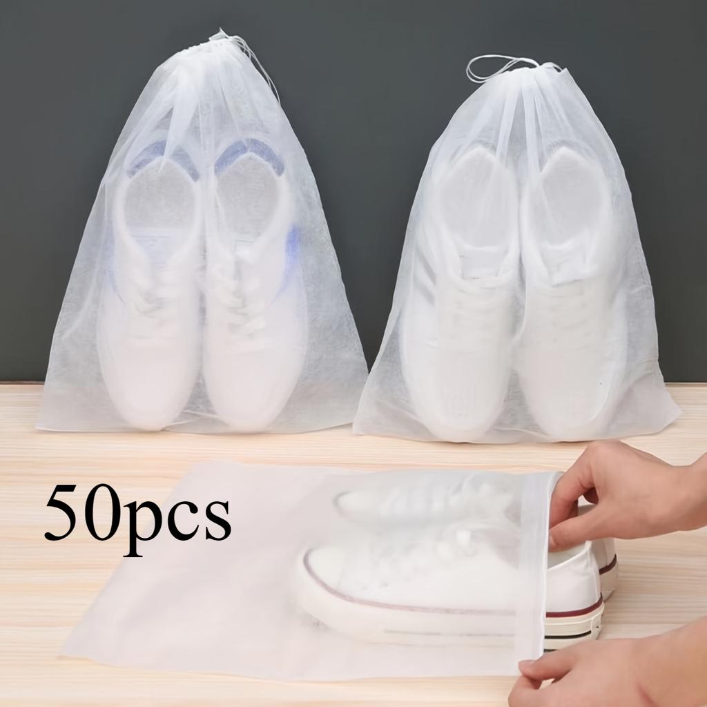 Premium White Shoe Storage Bags Durable Non-Woven, Drawstring Closure, Anti-Yellow, Moisture Guard, Perfect for Travel Shoes Non-Dust
