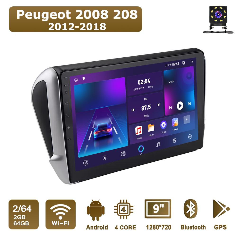 

Android Car-Play Car Radio For Peugeot 2008 208 2012-2018 Multimedia Player Head Unit Stereo GPS Navigation BT WIFI,2+64GB чорний