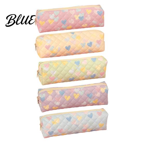 Cute Pen Organizer Heart Print Pencil Case Minimalist Square Pouch