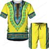 Elegant stil afrikanske totem-trykte t-skjortesett for menn i plussstørrelse menn Etnisk primitiv tribal-trykt treningsdrakt tradisjonelle klær