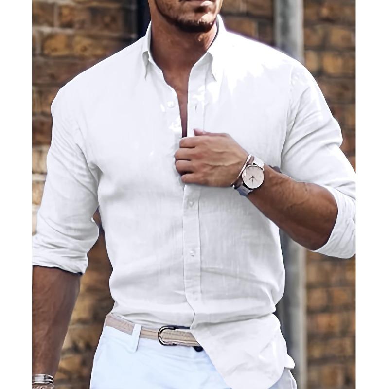 Nowa koszula bawełniana i lniana nowa męska koszula z długim rękawem jednolity kolor klapa styl casual