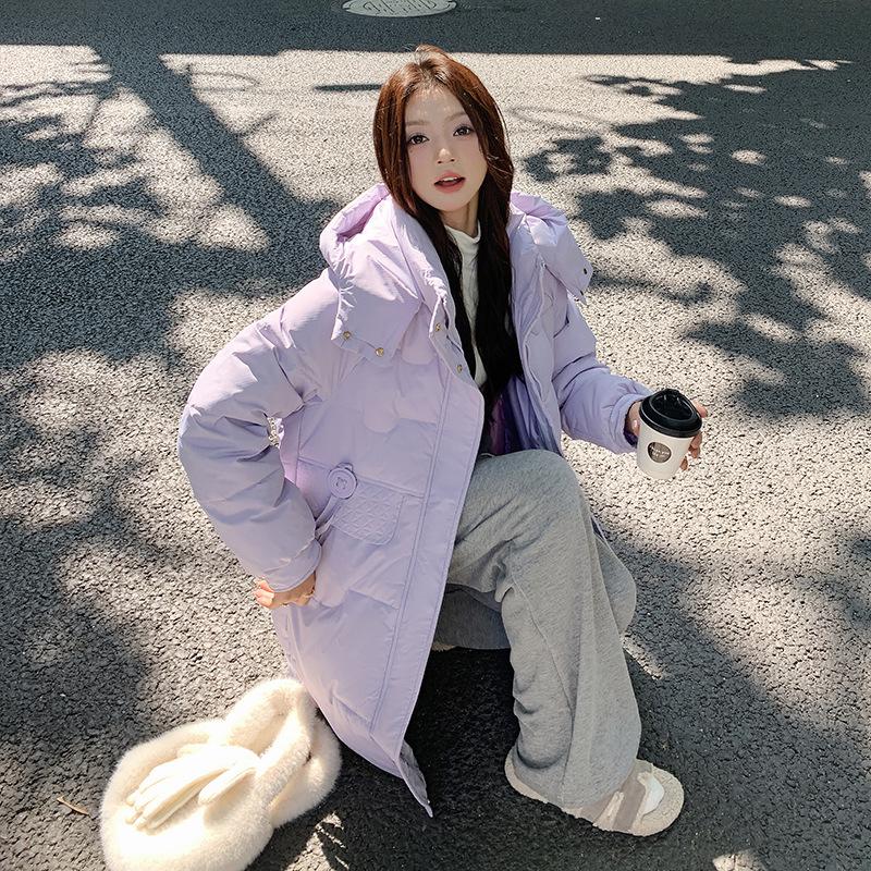 

Новая модная пуховая хлопковая куртка для женщин средней длины свободного кроя зимняя большого размера с капюшоном M